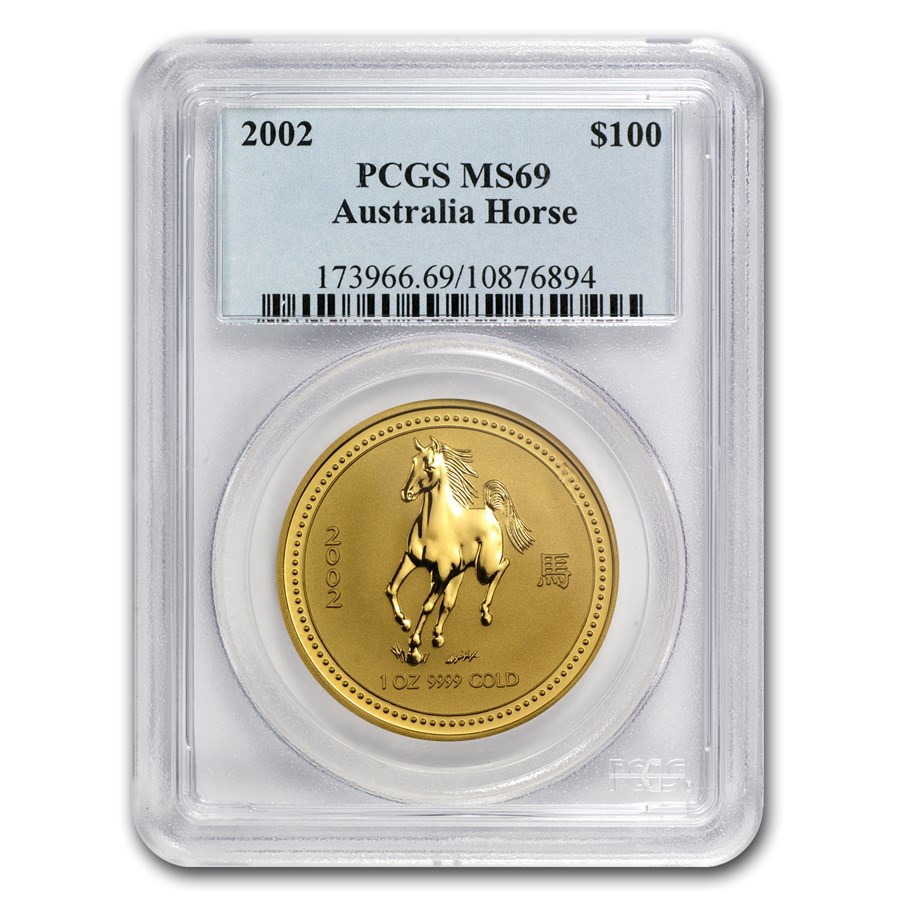 2002 1 oz Gold Lunar Year of the Horse MS-69 PCGS (Series I)