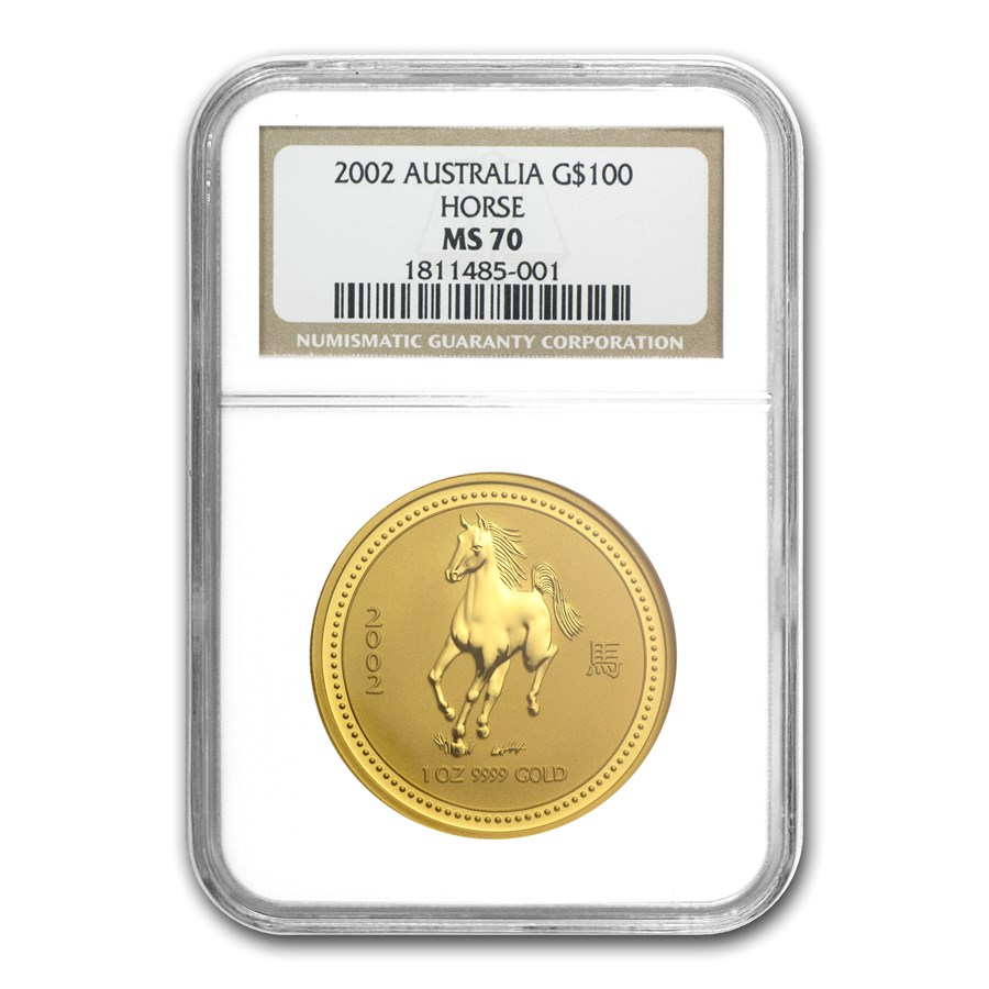 2002 1 oz Gold Lunar Year of the Horse MS-70 NGC (Series I)