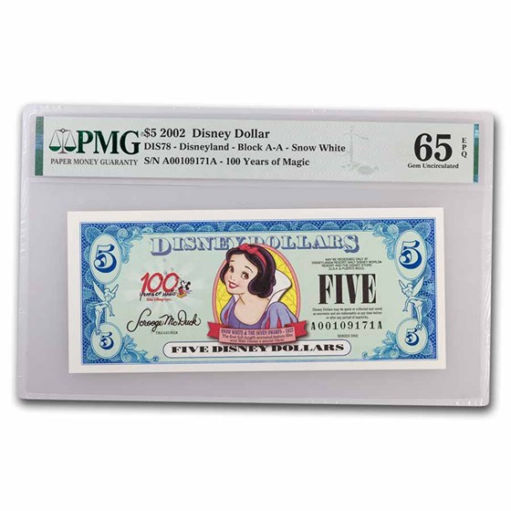 2002 $5.00 (AA) Snow White (DIS#78) CU-65 EPQ PMG 2002 $5.00 (AA) Snow White (DIS#78) CU-65 EPQ PMG