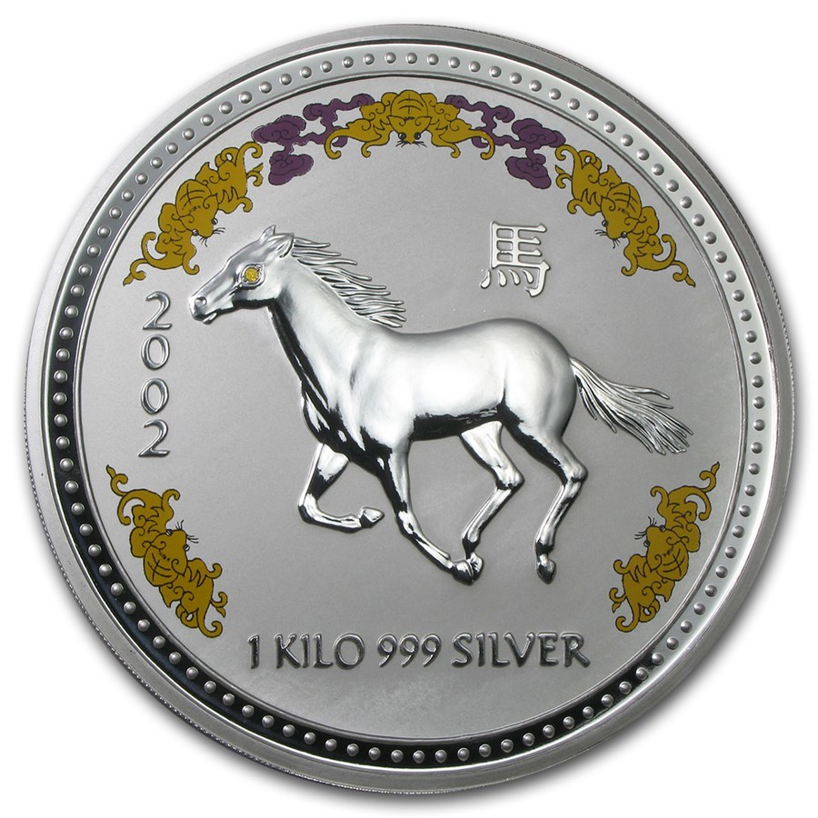 2002 Australia 1 kilo Silver Year of the Horse BU (Diamond Eye)