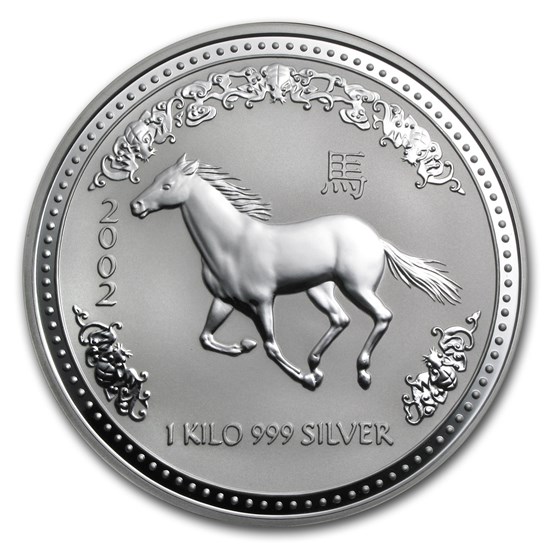 2002 Australia 1 kilo Silver Year of the Horse BU 2002 Australia 1 kilo Silver Year of the Horse BU