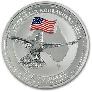 2002 Australia 1 oz Silver Kookaburra BU (American Flag Privy) 2002 Australia 1 oz Silver Kookaburra BU (American Flag Privy)