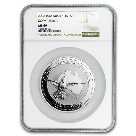 2002 Australia 10 oz Silver Kookaburra BU MS-69 NGC 2002 Australia 10 oz Silver Kookaburra BU MS-69 NGC