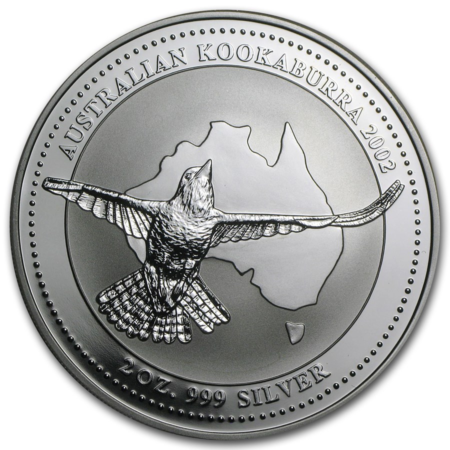 2002 Australia 2 oz Silver Kookaburra BU