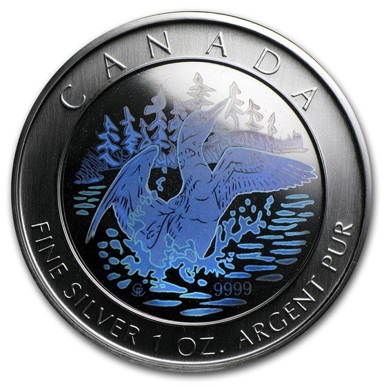2002 Canada 1 oz Silver $1 15th Anniv Loon (Hologram, w/Box) 2002 Canada 1 oz Silver $1 15th Anniv Loon (Hologram, w/Box)