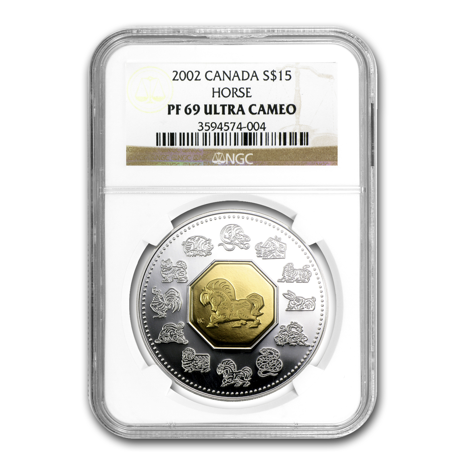 証明書付き カナダ 2002 ルナー 馬年 銀貨 15ドル Buy 2002 Canada 1 oz Silver $15 Lunar Bimetal HORSE PF-69 NGC | APMEX