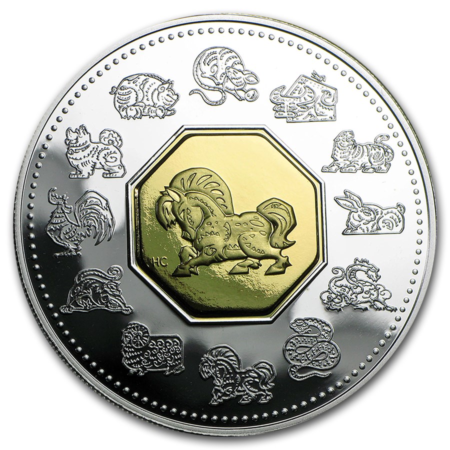 2002 Canada 1 oz Silver $15 Lunar Bimetal Horse