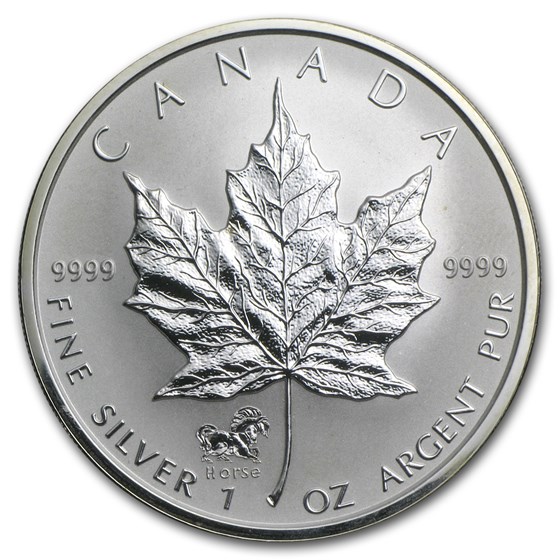 2002 Canada 1 oz Silver Maple Leaf Lunar Horse Privy 2002 Canada 1 oz Silver Maple Leaf Lunar Horse Privy