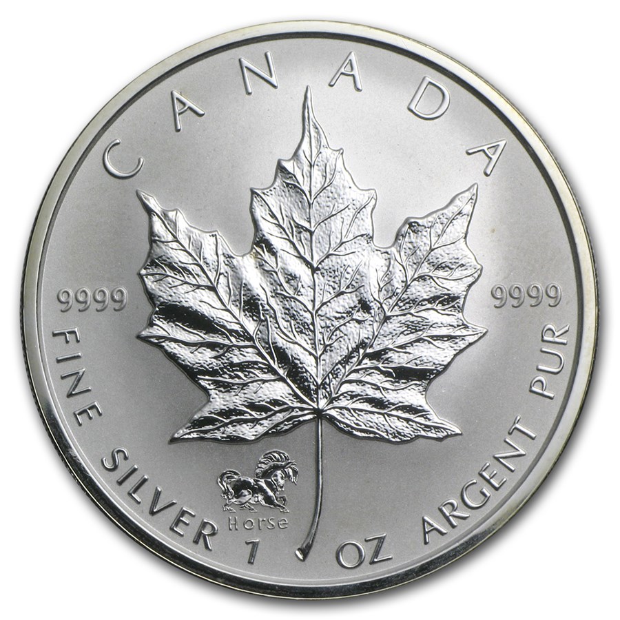 2002 Canada 1 oz Silver Maple Leaf Lunar Horse Privy