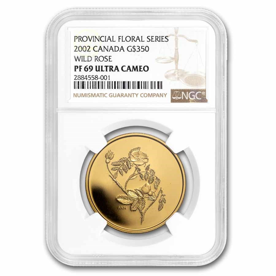 2002 Canada Au $350 Wild Roses of Alberta Pf .99999 NGC PF-69