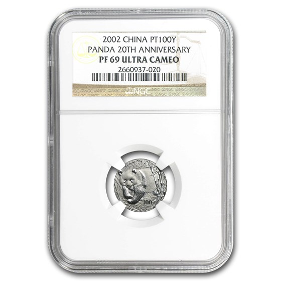 2002 China 1/10 oz Proof Platinum Panda PF-69 NGC (20th Anniv) 2002 China 1/10 oz Proof Platinum Panda PF-69 NGC (20th Anniv)