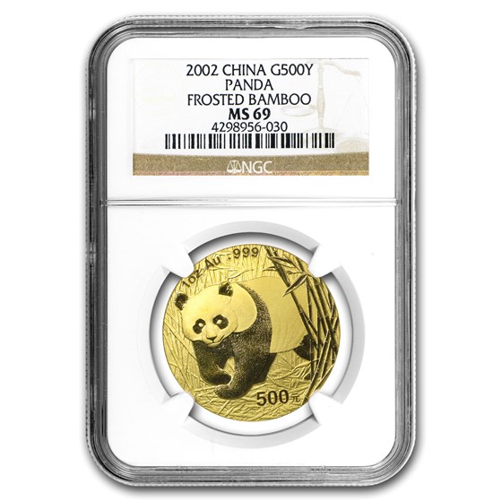2002 China 1 oz Gold Panda Frosted Bamboo MS-69 NGC 2002 China 1 oz Gold Panda Frosted Bamboo MS-69 NGC
