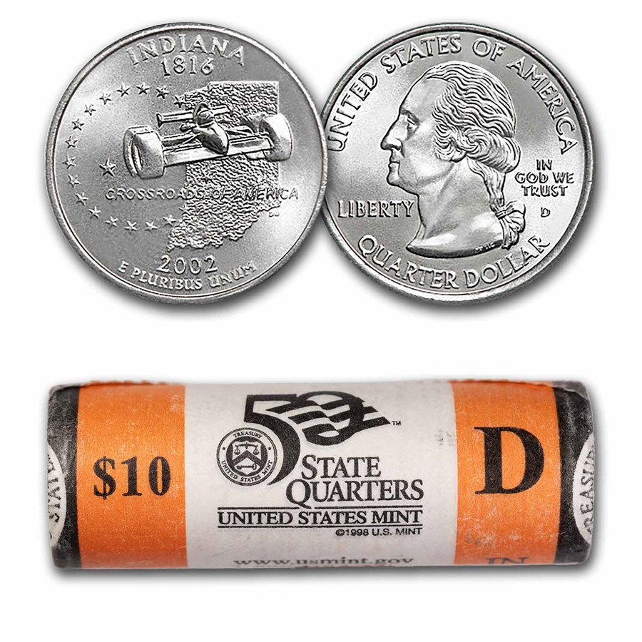 2002-D Indiana Statehood Quarter 40-Coin Mint Wrapped Roll BU