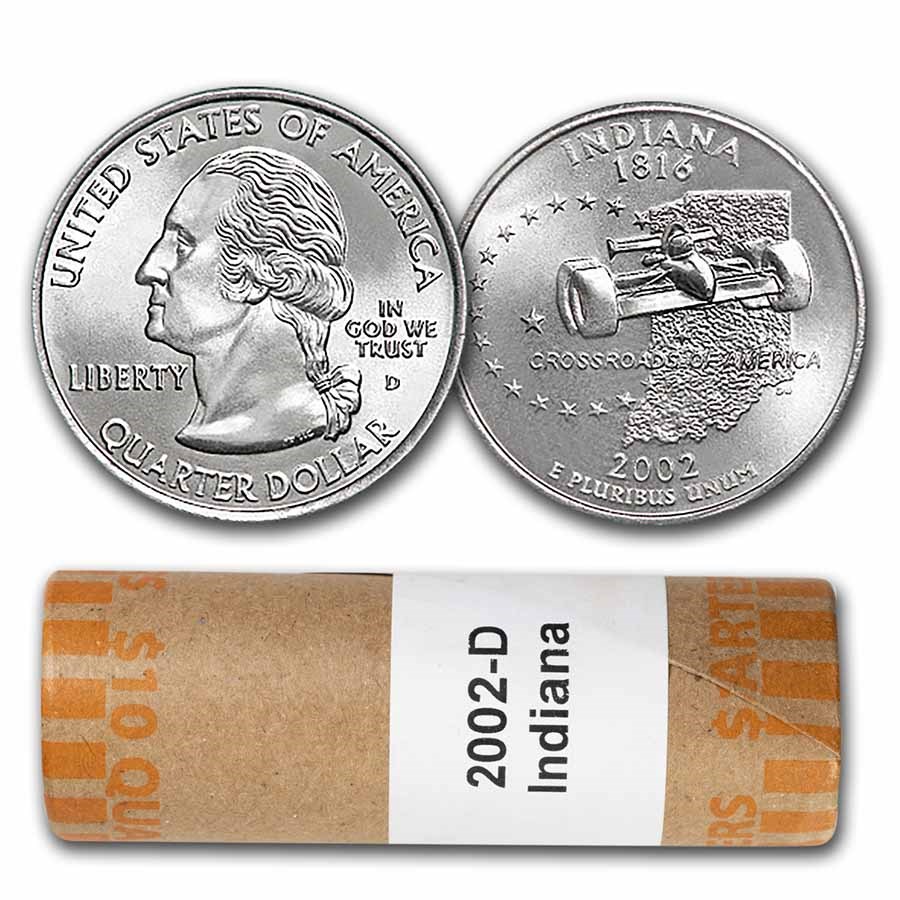 2002-D Indiana Statehood Quarter 40-Coin Roll BU