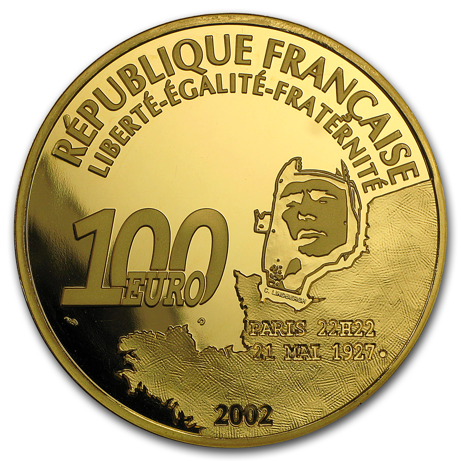 Buy 2002 France 5 oz Proof Gold 100 Euro Charles Lindbergh 75th