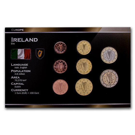 2002 Ireland 1 Cent-2 Euro 8-Coin Euro Set BU 2002 Ireland 1 Cent-2 Euro 8-Coin Euro Set BU