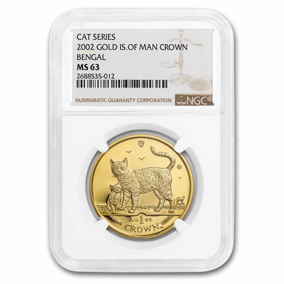2002 Isle of Man 1 oz Gold Bengal Cat MS-63 NGC 2002 Isle of Man 1 oz Gold Bengal Cat MS-63 NGC