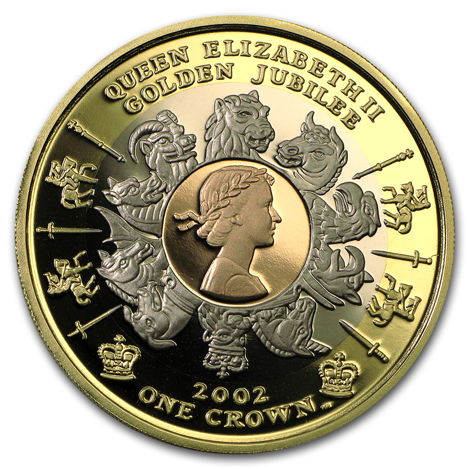 〚JUBILEE 2002〛Limited Edition1000／No.313 Buy 2002 Isle of Man 1 oz Proof Gold Crown Golden Jubilee Tri