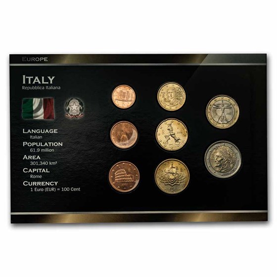 2002 Italy 1 Cent-2 Euro 8-Coin Euro Set BU 2002 Italy 1 Cent-2 Euro 8-Coin Euro Set BU