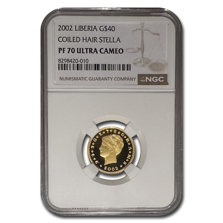 2002 Liberia Gold 40 Dollars Stella PF-70 NGC (Coiled Hair)