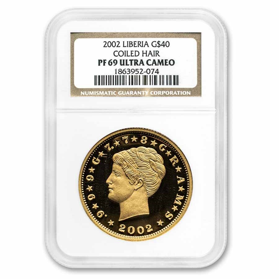 2002 Liberia Proof Gold 40 Dollars Stella PF-69 NGC (Coiled Hair)