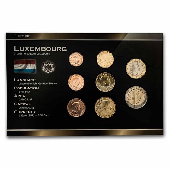 2002 Luxembourg 1 Cent-2 Euro 8-Coin Euro Set BU 2002 Luxembourg 1 Cent-2 Euro 8-Coin Euro Set BU