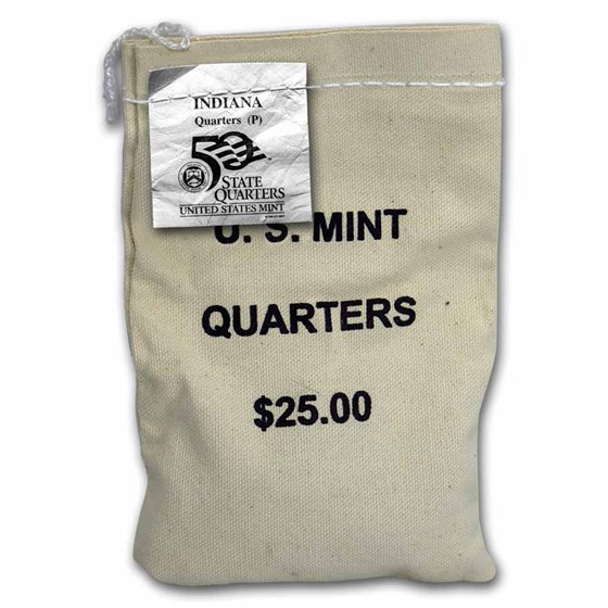 2002-P Indiana State Quarter $25 Sealed Mint Bag BU 2002-P Indiana State Quarter $25 Sealed Mint Bag BU