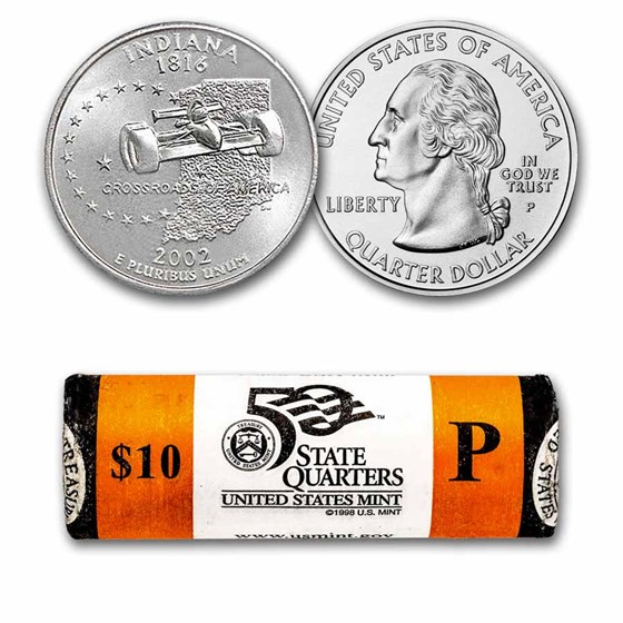 2002-P Indiana Statehood Quarter 40-Coin Roll BU (Mint Wrapped) 2002-P Indiana Statehood Quarter 40-Coin Roll BU (Mint Wrapped)