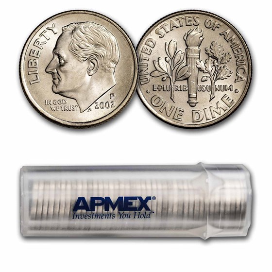 2002-P Roosevelt Dime 50-Coin Roll BU 2002-P Roosevelt Dime 50-Coin Roll BU