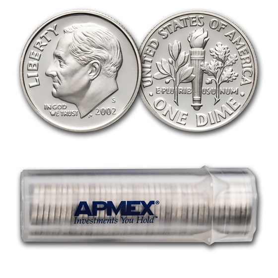2002-S Roosevelt Dime 50-Coin Roll Proof (Silver) 2002-S Roosevelt Dime 50-Coin Roll Proof (Silver)