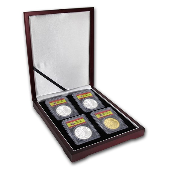 2002 Spain 4-Coin Gold & Silver 150th Anniversary Set PR-69 PCGS 2002 Spain 4-Coin Gold & Silver 150th Anniversary Set PR-69 PCGS
