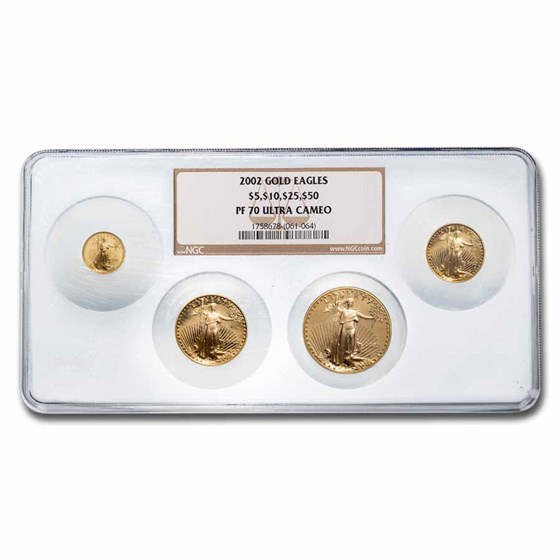 2002-W 4-Coin Proof American Gold Eagle Set PF-70 UCAM NGC 2002-W 4-Coin Proof American Gold Eagle Set PF-70 UCAM NGC