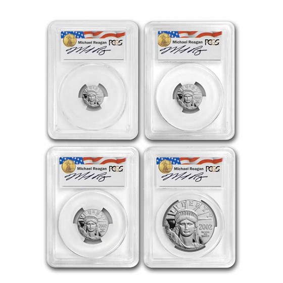 2002-W 4-Coin Proof Platinum Eagle Set PR-70 PCGS (Reagan Signed) 2002-W 4-Coin Proof Platinum Eagle Set PR-70 PCGS (Reagan Signed)