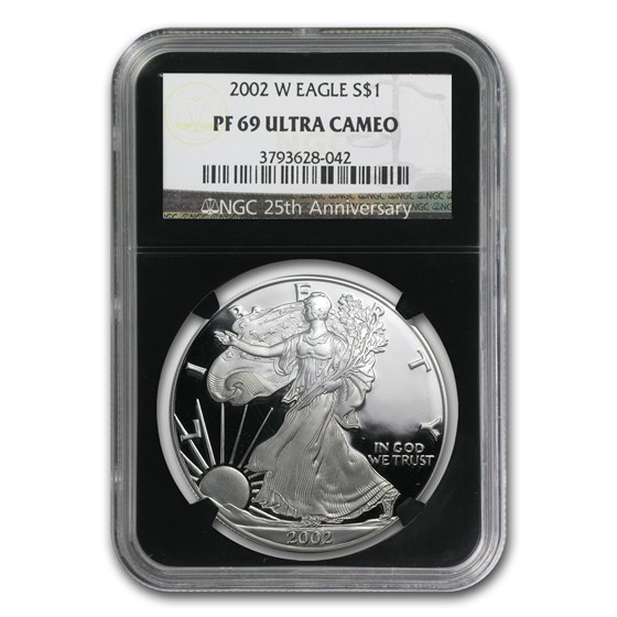 2002-W Proof American Silver Eagle PF-69 NGC (Retro Black Insert) 2002-W Proof American Silver Eagle PF-69 NGC (Retro Black Insert)