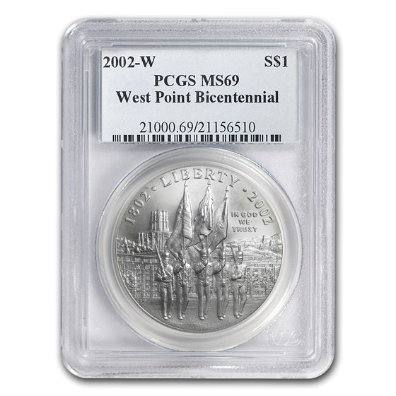 2002-W West Point Bicentennial $1 Silver Commem MS-69 PCGS 2002-W West Point Bicentennial $1 Silver Commem MS-69 PCGS