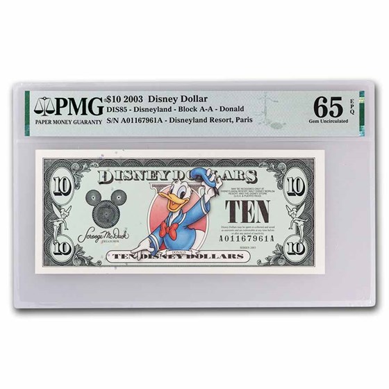 2003 $10.00 (AA) Donald, Disneyland Paris (DIS#85) CU-65 EPQ PMG 2003 $10.00 (AA) Donald, Disneyland Paris (DIS#85) CU-65 EPQ PMG