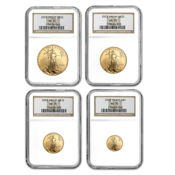 2003 4-Coin Gold American Eagle Set MS-70 NGC 2003 4-Coin Gold American Eagle Set MS-70 NGC