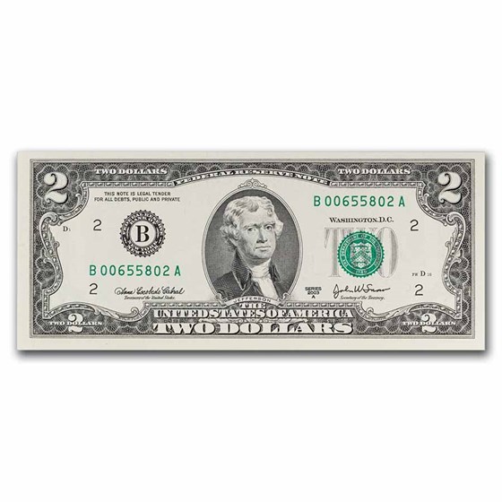 2003-A (B-New York) $2.00 FRN CU (Fr#1938-B) 2003-A (B-New York) $2.00 FRN CU (Fr#1938-B)