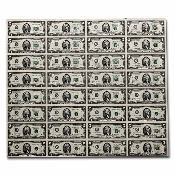 2003-A (D-Cleveland) $2.00 FRN XF (Fr#1938-D) 32 Note Uncut sheet 2003-A (D-Cleveland) $2.00 FRN XF (Fr#1938-D) 32 Note Uncut sheet