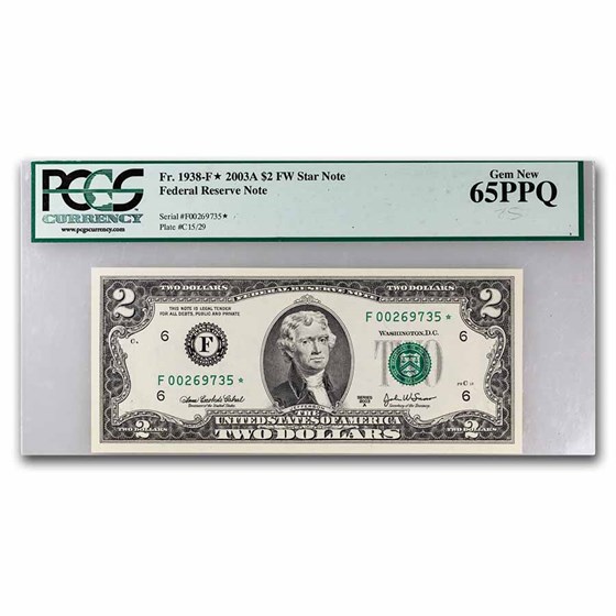 2003-A* (F-Atlanta) $2.00 FRN CU-65 PPQ PCGS (Fr#1938F) Star Note 2003-A* (F-Atlanta) $2.00 FRN CU-65 PPQ PCGS (Fr#1938F) Star Note