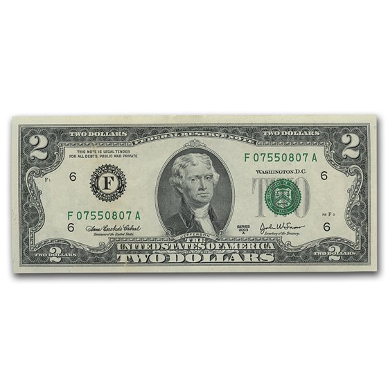 2003-A (F-Atlanta) $2.00 FRN CU (Fr#1938-F) 2003-A (F-Atlanta) $2.00 FRN CU (Fr#1938-F)