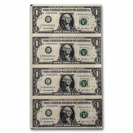 2003-A (G-Chicago) $1.00 FRN XF/AU (Fr#1930-G) 4 Note Uncut Sheet 2003-A (G-Chicago) $1.00 FRN XF/AU (Fr#1930-G) 4 Note Uncut Sheet
