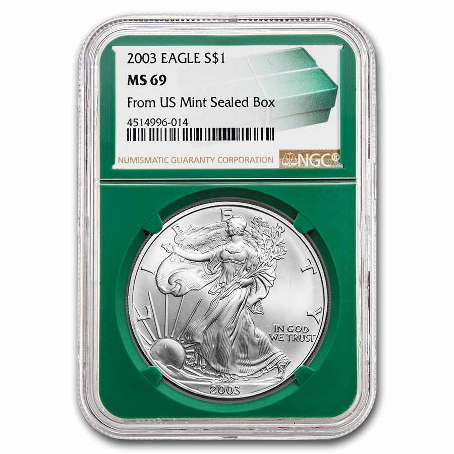 2003 American Silver Eagle MS-69 NGC (Green Holder)