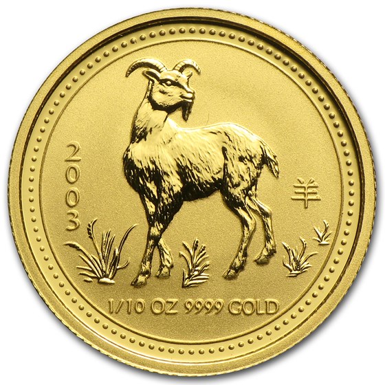 2003 Australia 1/10 oz Gold Lunar Goat BU (Series I) 2003 Australia 1/10 oz Gold Lunar Goat BU (Series I)