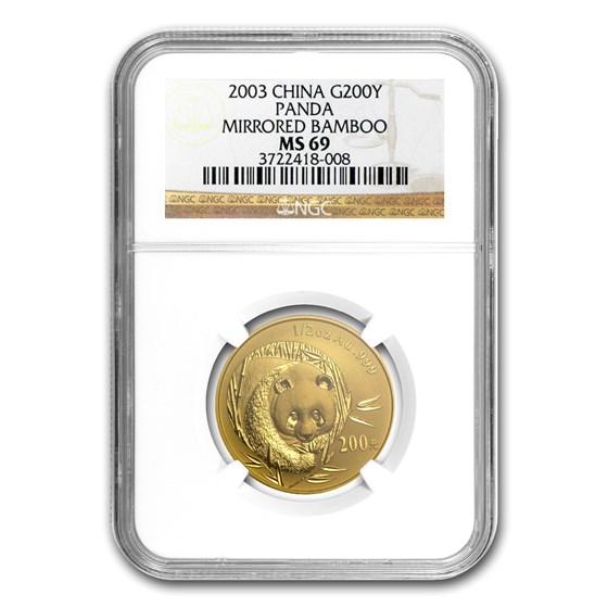 2003 China 1/2 oz Gold Panda Mirrored Bamboo MS-69 NGC 2003 China 1/2 oz Gold Panda Mirrored Bamboo MS-69 NGC