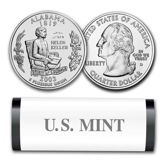 2003-D Alabama Statehood Quarter 40-Coin Roll (Mint Wrapped) 2003-D Alabama Statehood Quarter 40-Coin Roll (Mint Wrapped)
