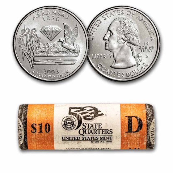 2003-D Arkansas Statehood Quarter 40-Coin Roll BU (Mint Wrapped) 2003-D Arkansas Statehood Quarter 40-Coin Roll BU (Mint Wrapped)