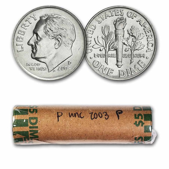 2003-D Roosevelt Dime 50-Coin Roll BU