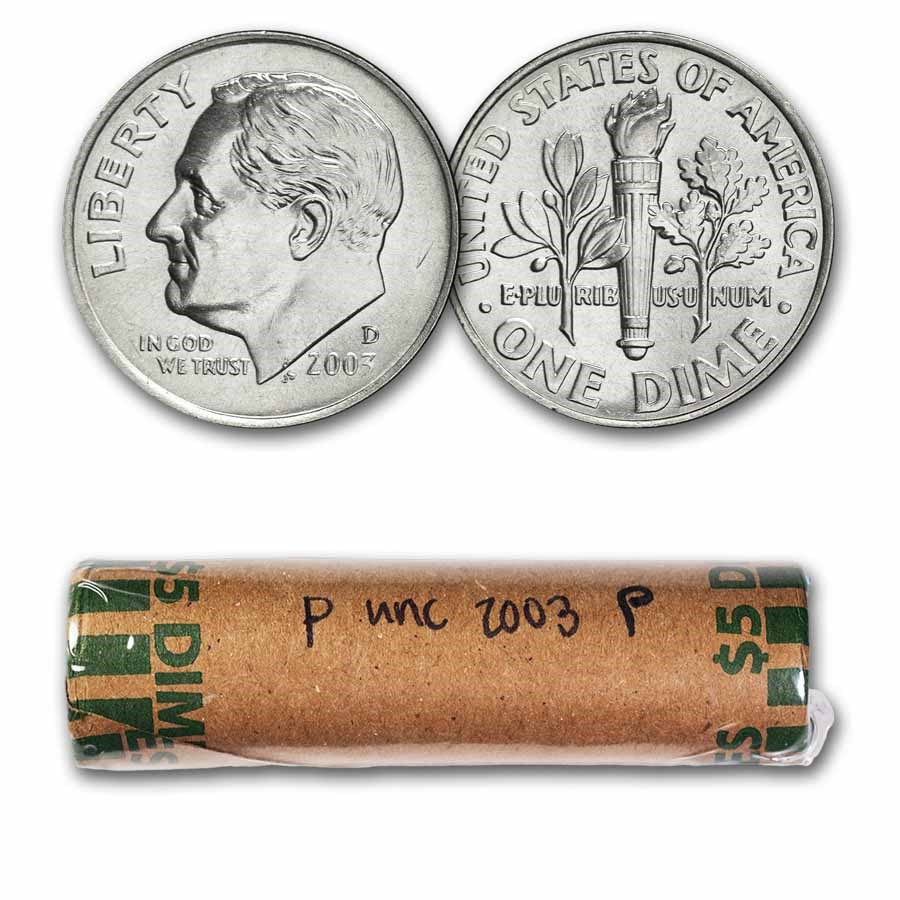 2003-D Roosevelt Dime 50-Coin Roll BU