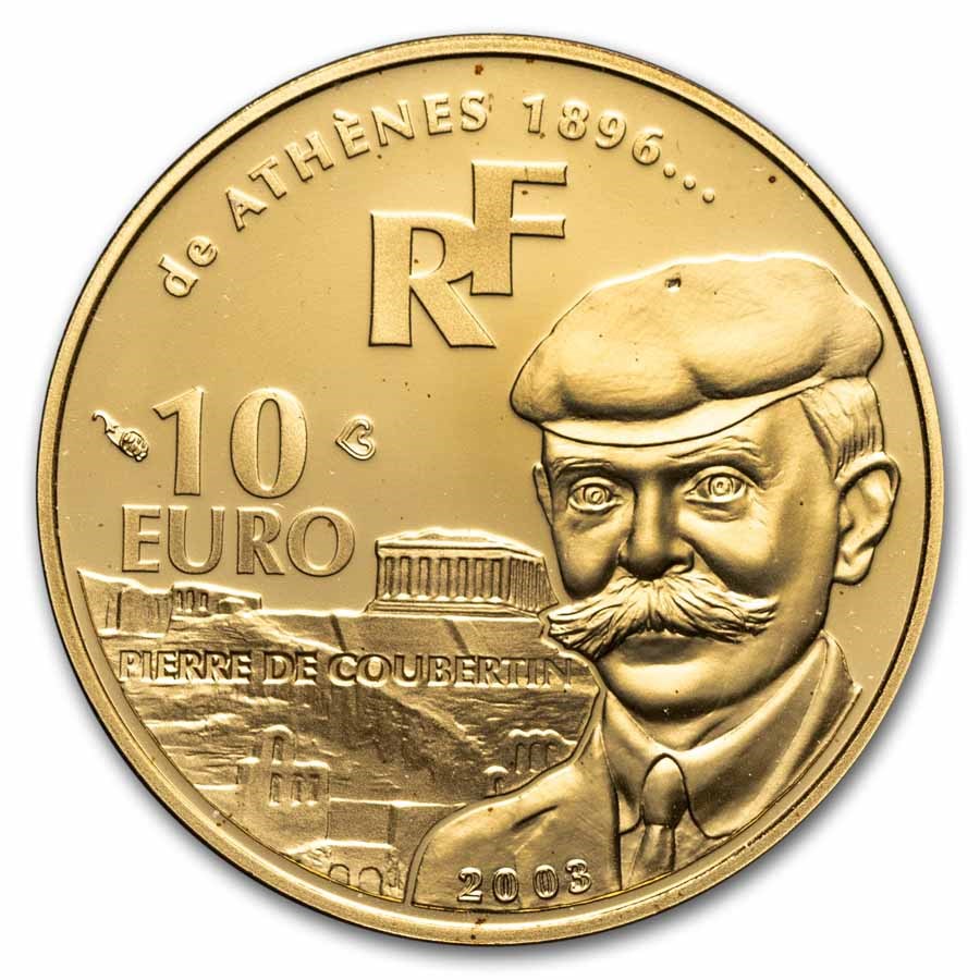 2003 France Proof Gold 10 Euros Pierre de Coubertin
